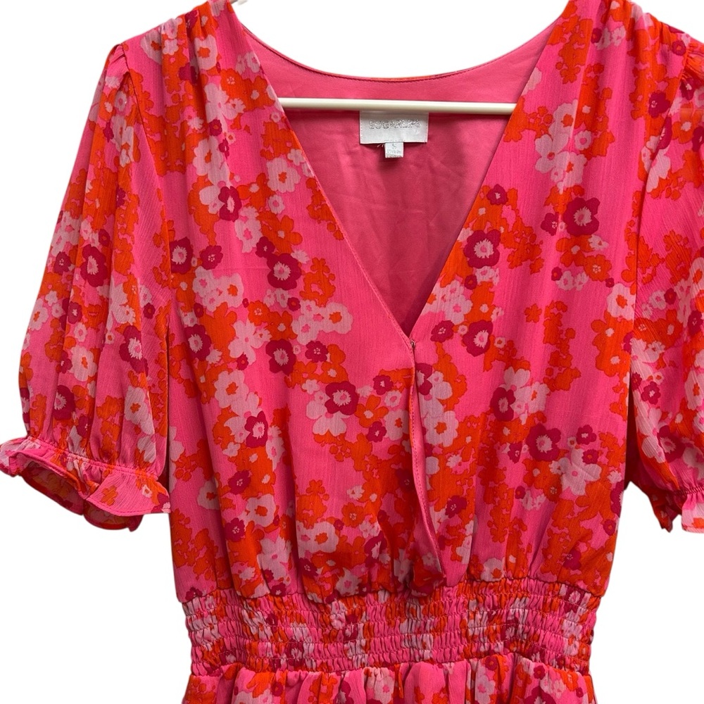 Sugarlips Hot Pink Floral Surplice Ruffle Dress - Picture 8 of 16